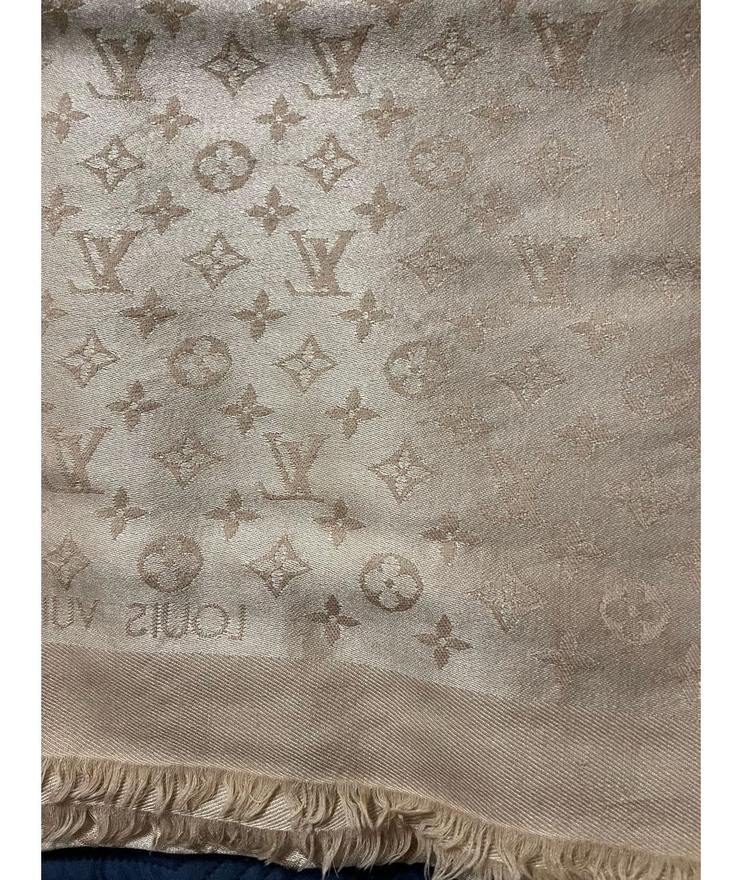 LOUIS VUITTON Бежевый шелковый платок, фото 7