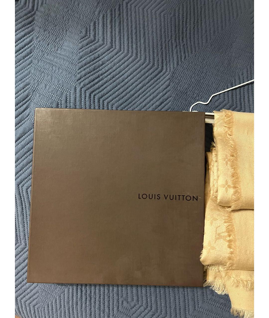 LOUIS VUITTON Бежевый шелковый платок, фото 4