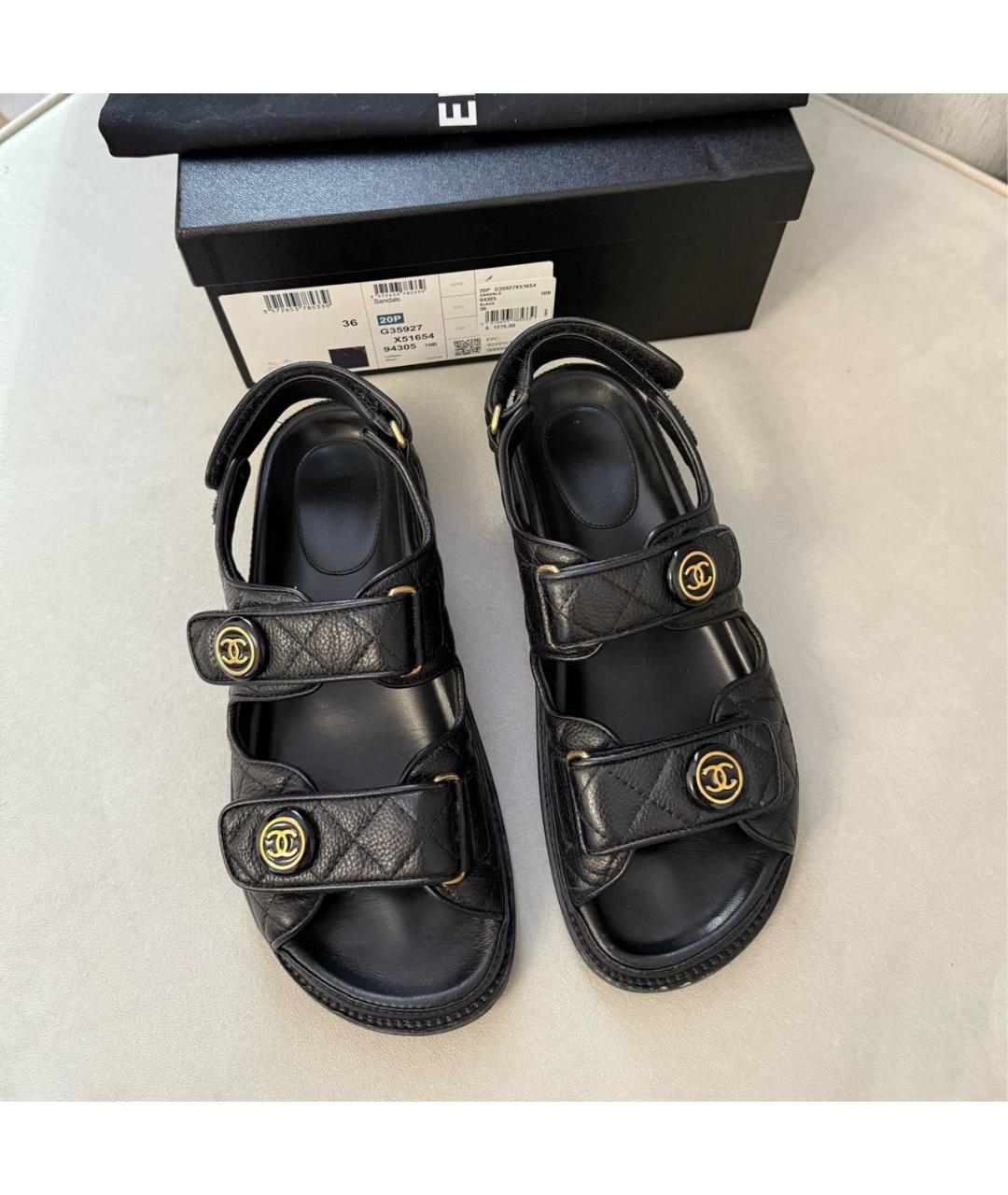 CHANEL Черные кожаные сандалии, фото 2