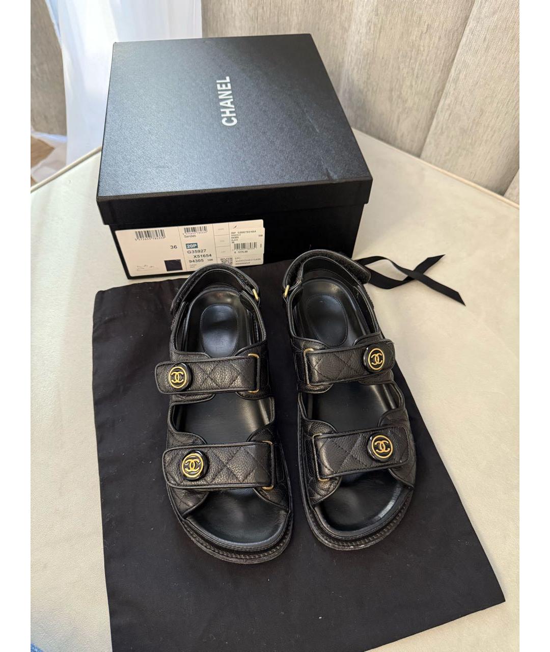 CHANEL Черные кожаные сандалии, фото 8