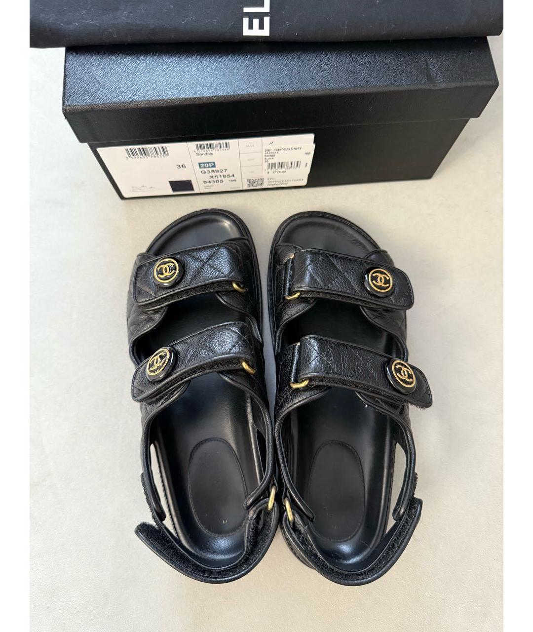 CHANEL Черные кожаные сандалии, фото 3