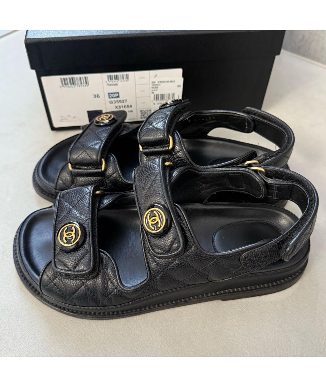 CHANEL Черные кожаные сандалии, фото 9