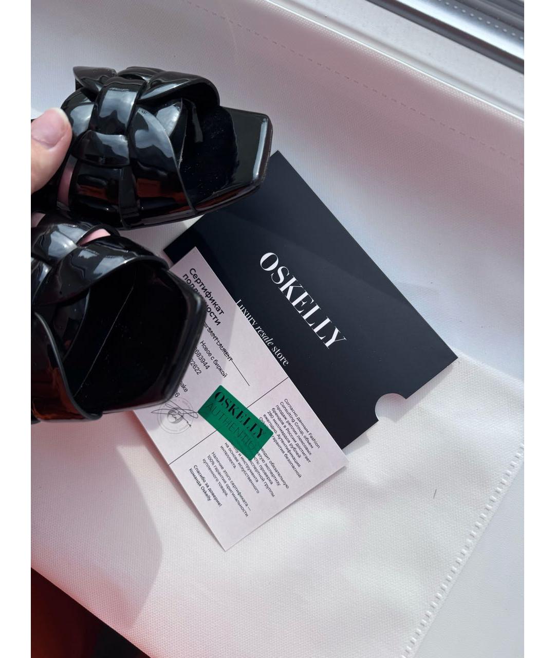 SAINT LAURENT Черные шлепанцы из лакированной кожи, фото 4