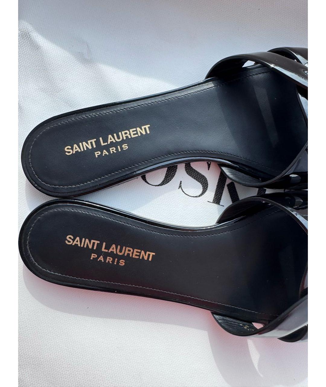 SAINT LAURENT Черные шлепанцы из лакированной кожи, фото 3