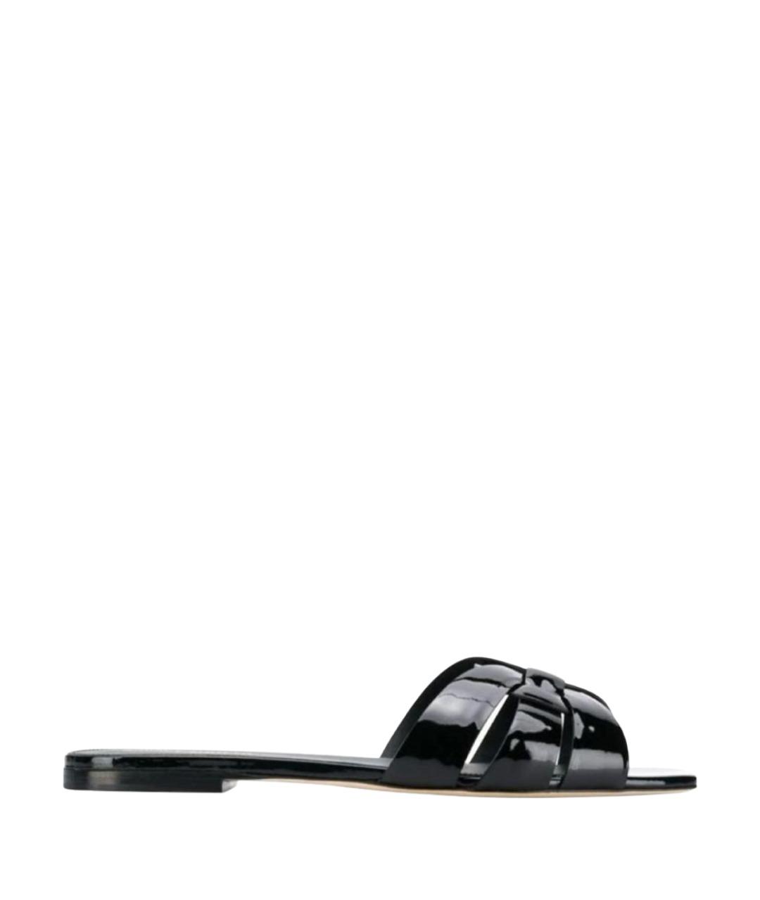 SAINT LAURENT Черные шлепанцы из лакированной кожи, фото 1
