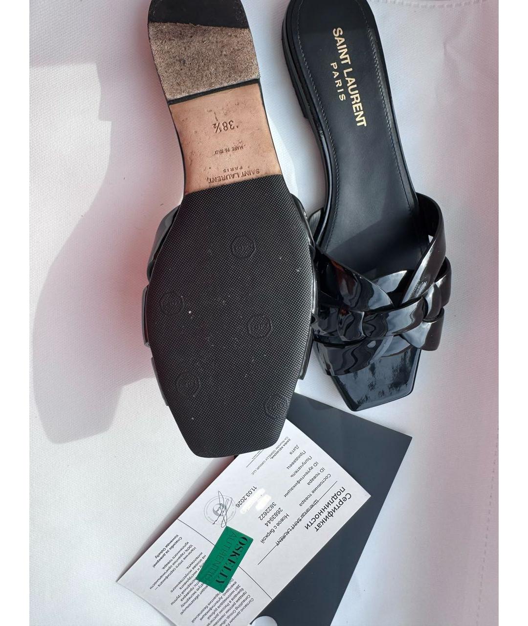 SAINT LAURENT Черные шлепанцы из лакированной кожи, фото 5