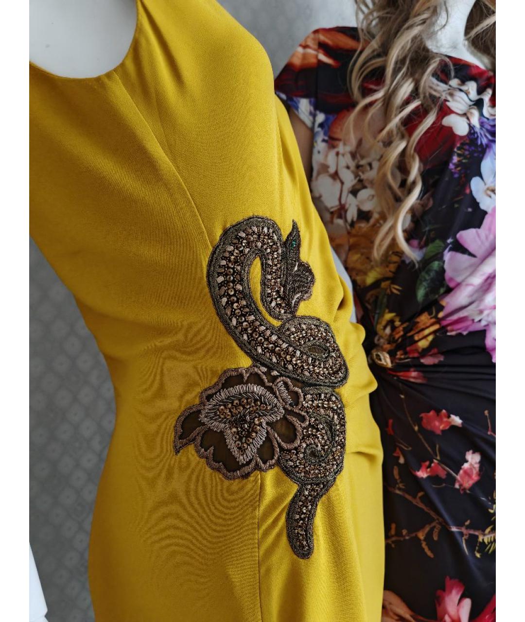 ROBERTO CAVALLI Горчичное вискозное повседневное платье, фото 3