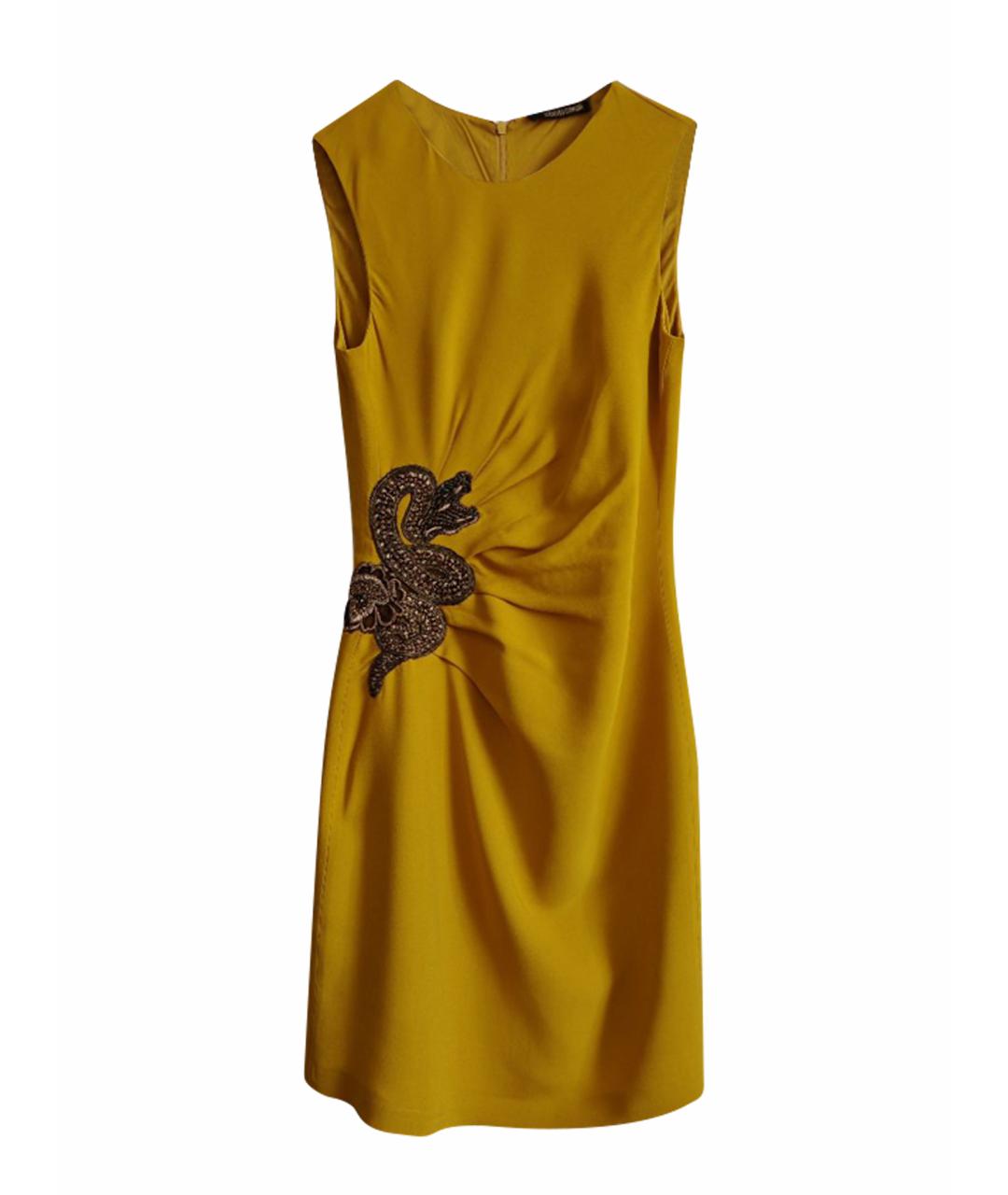 ROBERTO CAVALLI Горчичное вискозное повседневное платье, фото 1