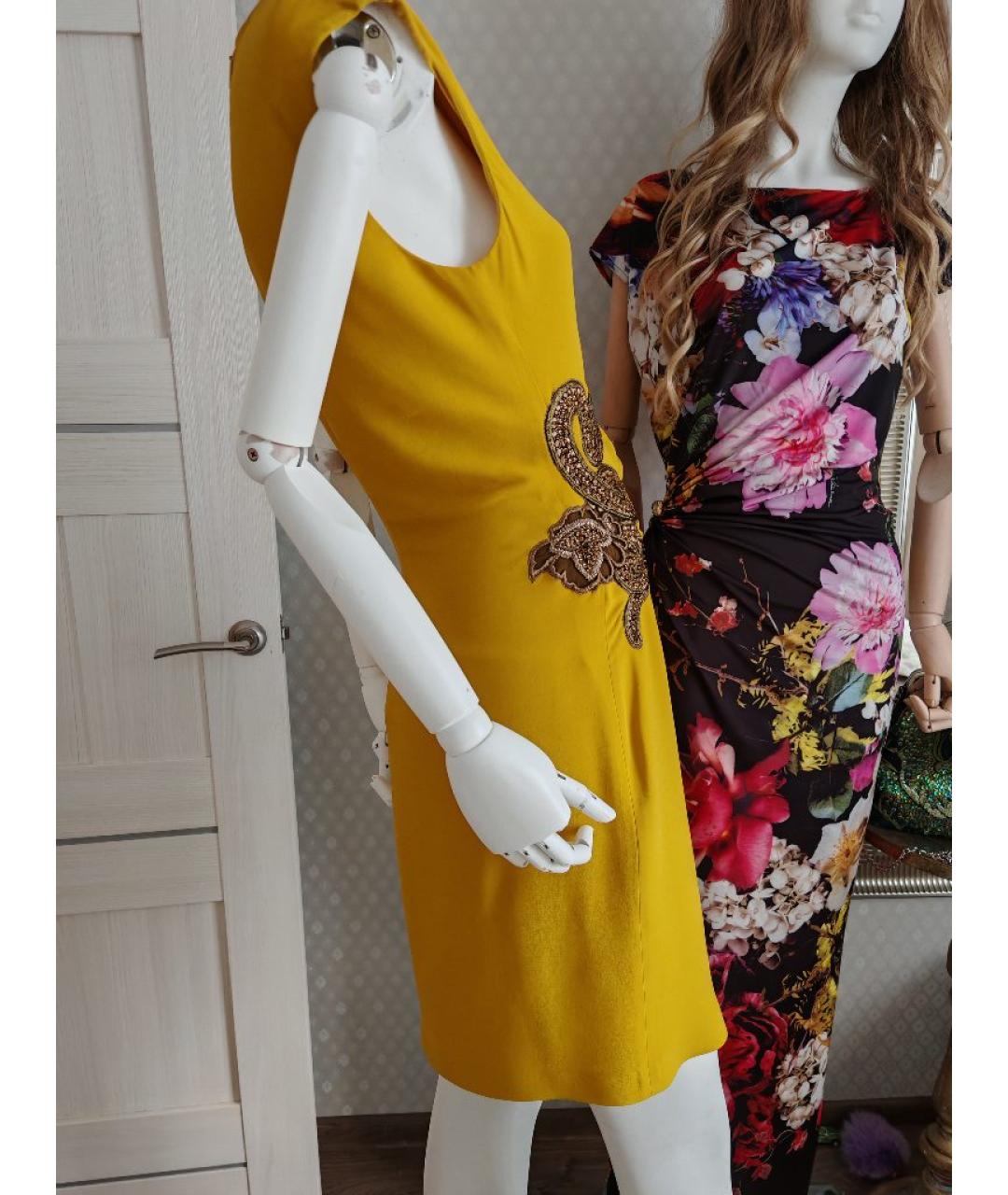 ROBERTO CAVALLI Горчичное вискозное повседневное платье, фото 8