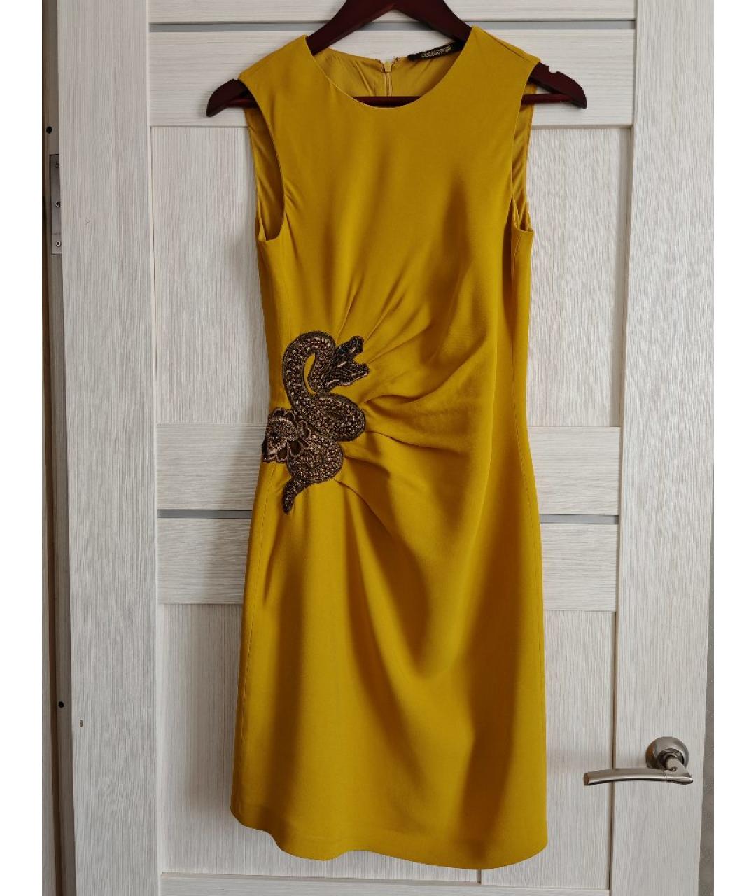 ROBERTO CAVALLI Горчичное вискозное повседневное платье, фото 10