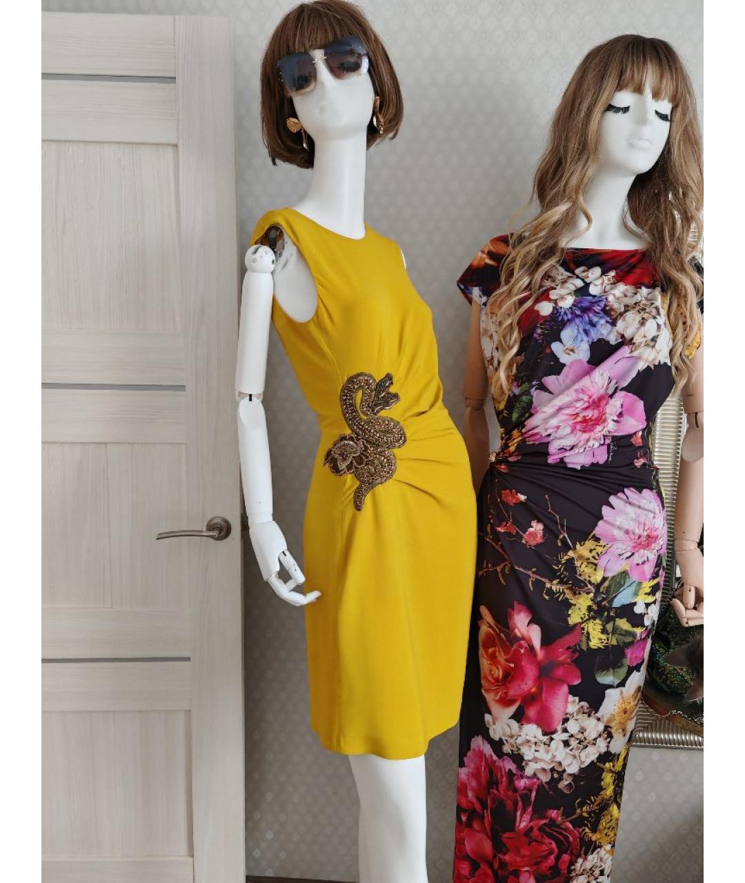 ROBERTO CAVALLI Горчичное вискозное повседневное платье, фото 5