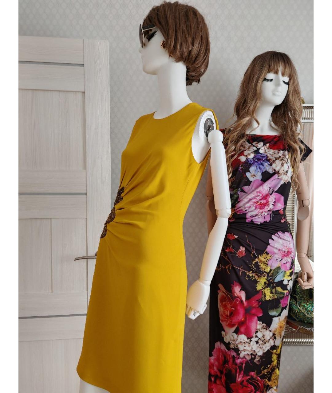 ROBERTO CAVALLI Горчичное вискозное повседневное платье, фото 6