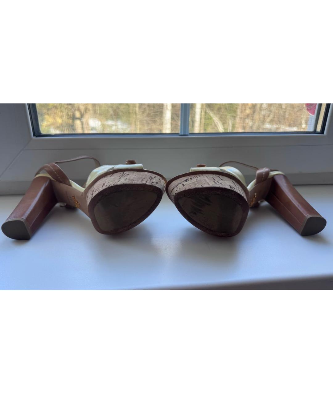 PRADA Бежевые кожаные босоножки, фото 5