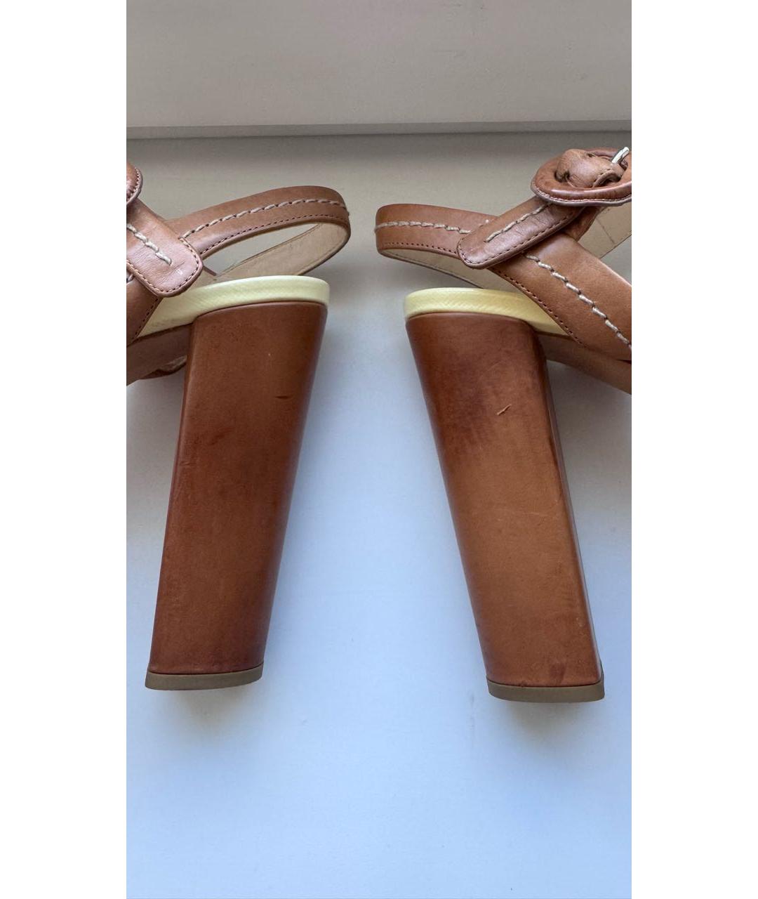 PRADA Бежевые кожаные босоножки, фото 6