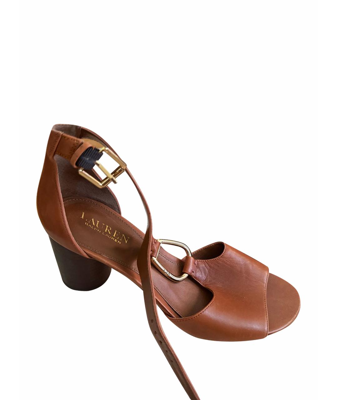 RALPH LAUREN Коричневые кожаные босоножки, фото 1