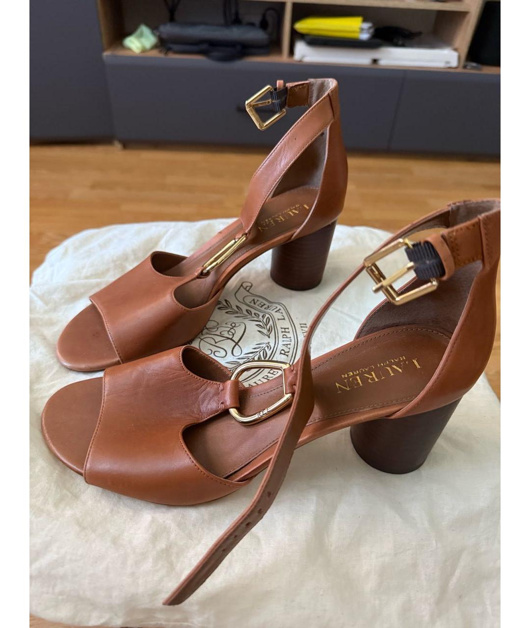 RALPH LAUREN Коричневые кожаные босоножки, фото 6