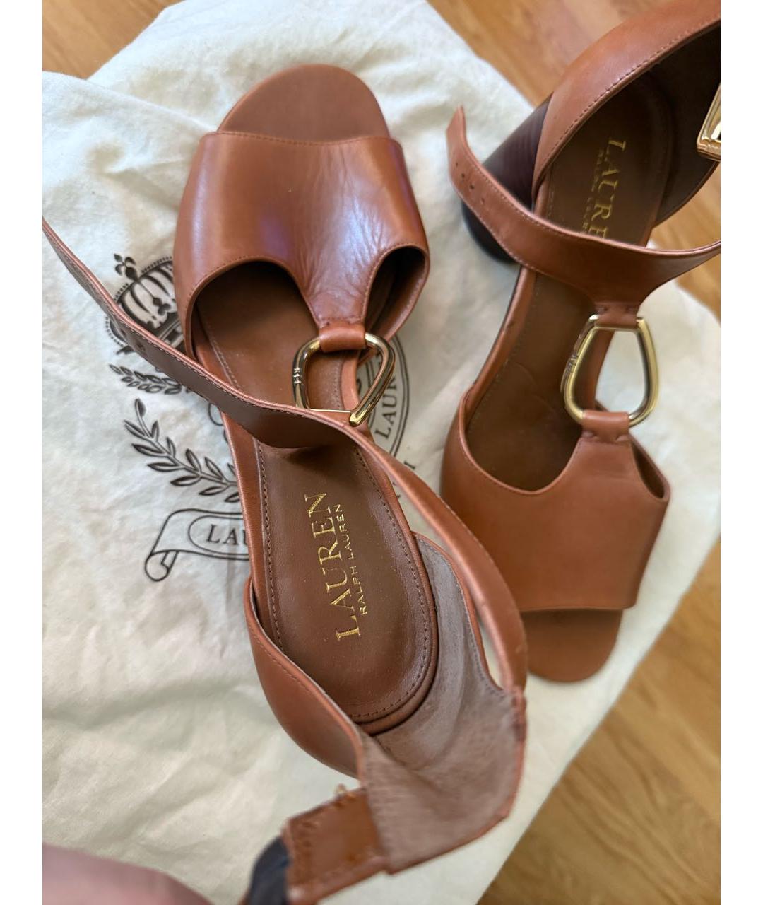 RALPH LAUREN Коричневые кожаные босоножки, фото 3