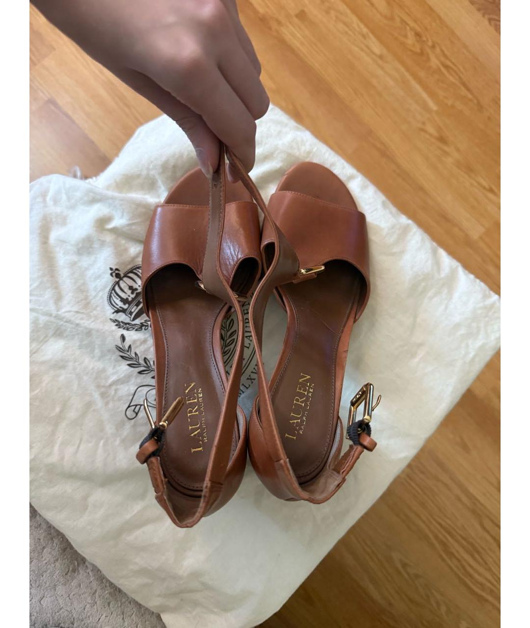 RALPH LAUREN Коричневые кожаные босоножки, фото 5