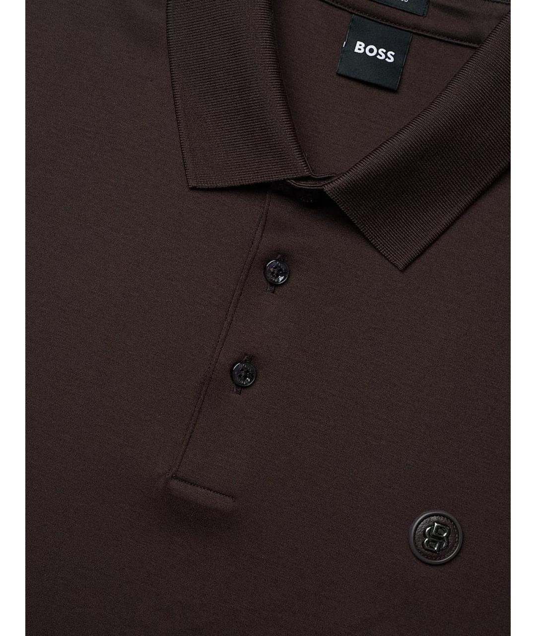 HUGO BOSS Коричневое хлопковое поло с коротким рукавом, фото 3