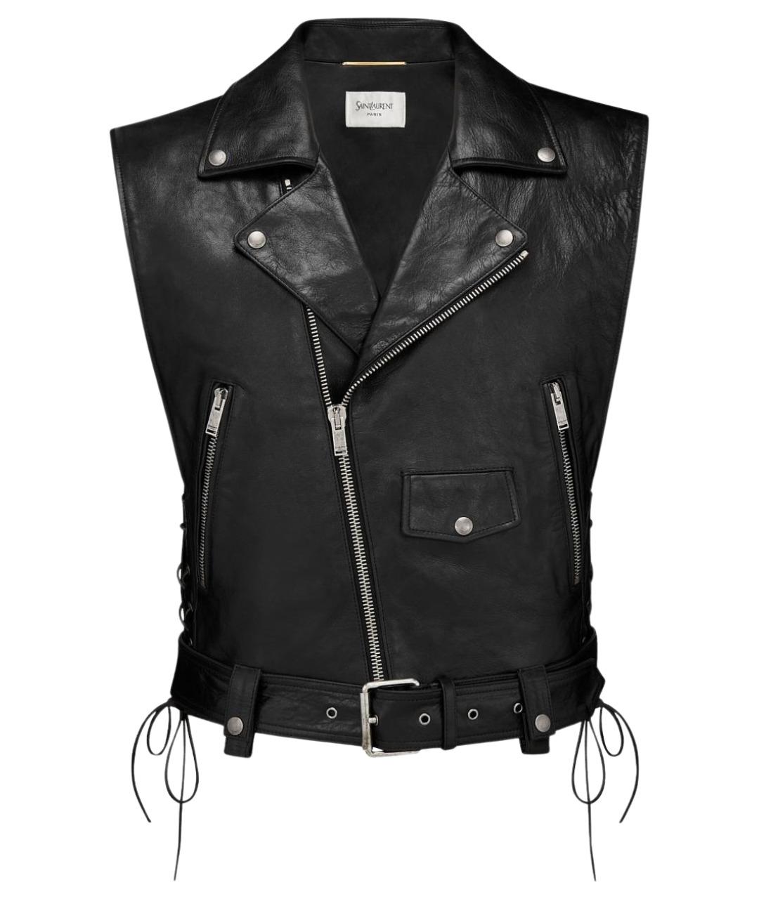 SAINT LAURENT Черный кожаный жилет, фото 1