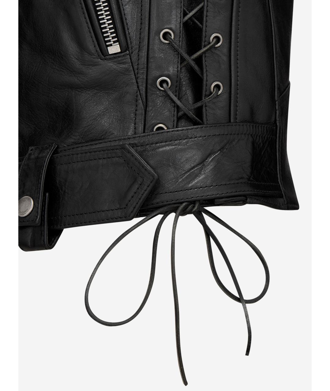 SAINT LAURENT Черный кожаный жилет, фото 3