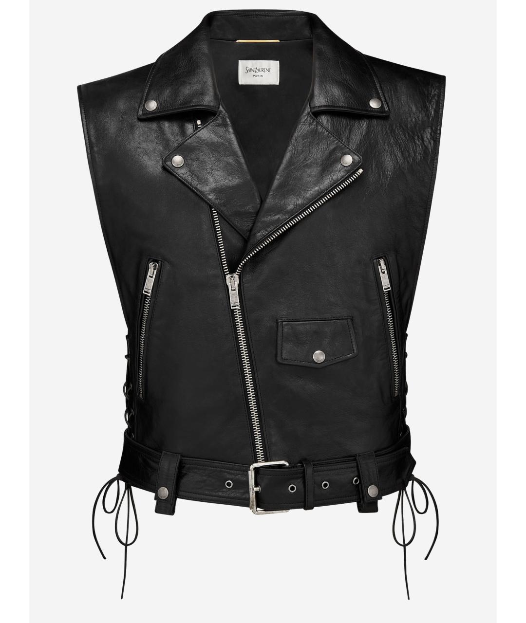 SAINT LAURENT Черный кожаный жилет, фото 4