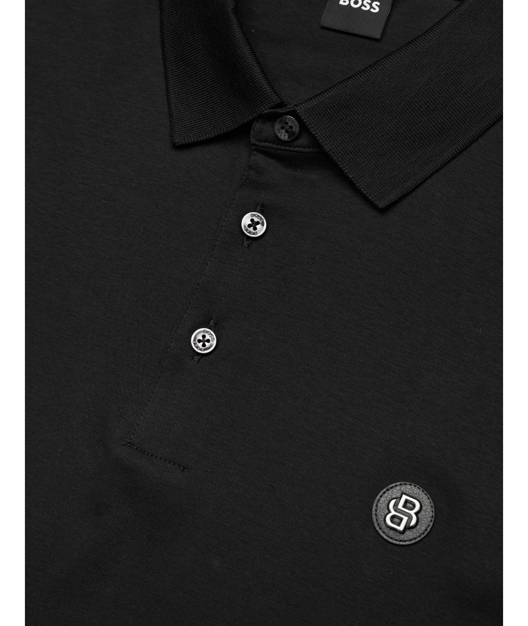 HUGO BOSS Черное хлопковое поло с коротким рукавом, фото 3