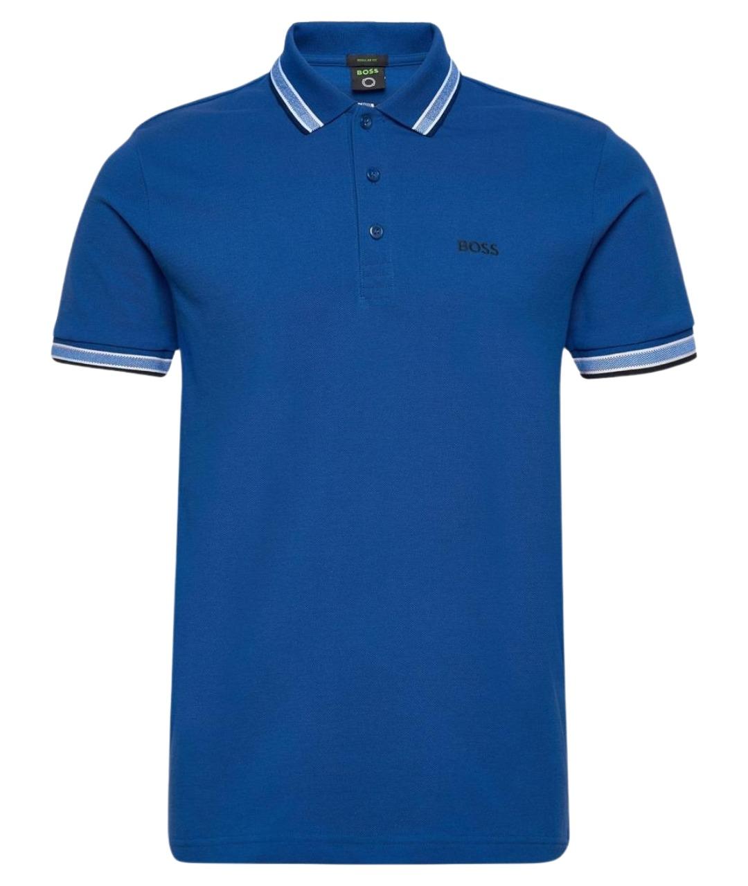 HUGO BOSS Синее хлопковое поло с коротким рукавом, фото 1