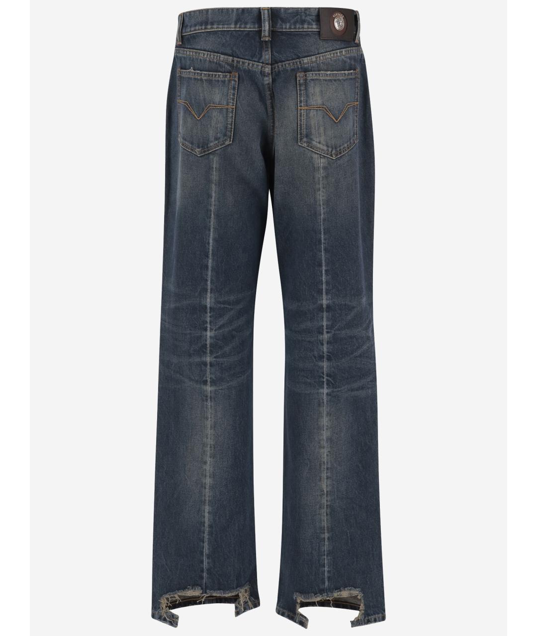 VERSACE Темно-синие хлопковые прямые джинсы, фото 2