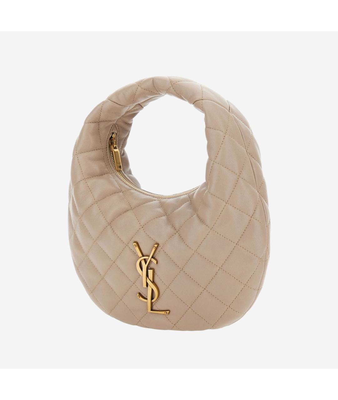 SAINT LAURENT Бежевая кожаная сумка с короткими ручками, фото 2