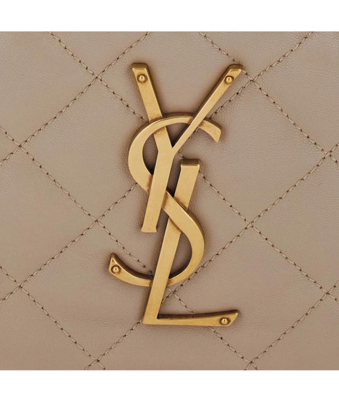 SAINT LAURENT Бежевая кожаная сумка с короткими ручками, фото 4