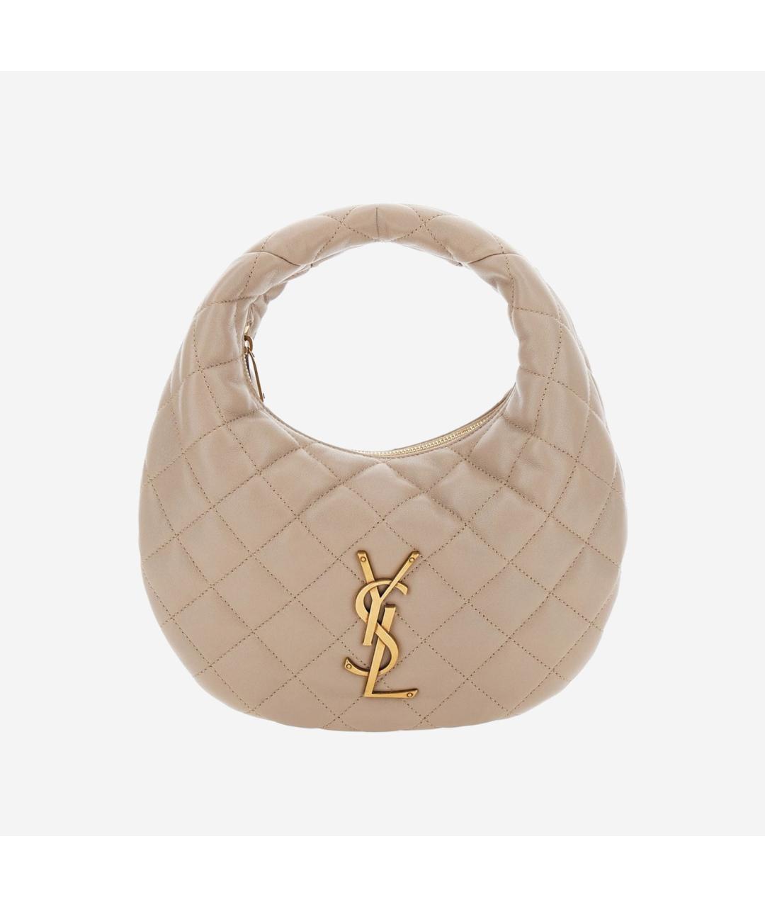 SAINT LAURENT Бежевая кожаная сумка с короткими ручками, фото 5