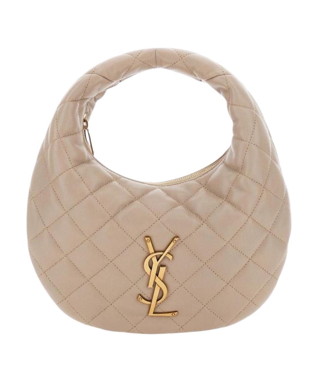 SAINT LAURENT Бежевая кожаная сумка с короткими ручками, фото 1