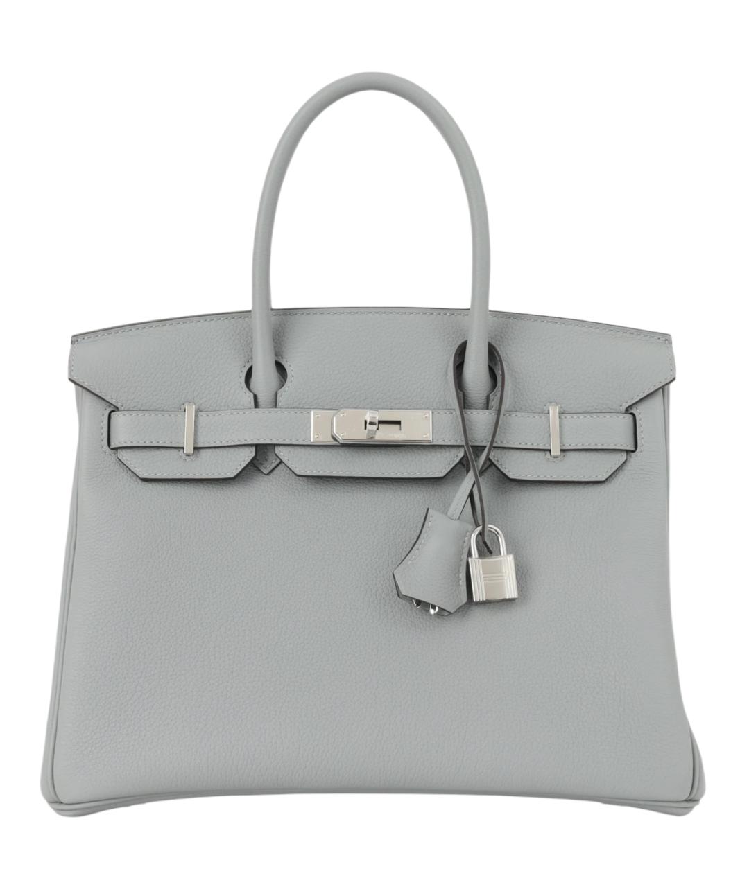 HERMES Серая кожаная сумка с короткими ручками, фото 6