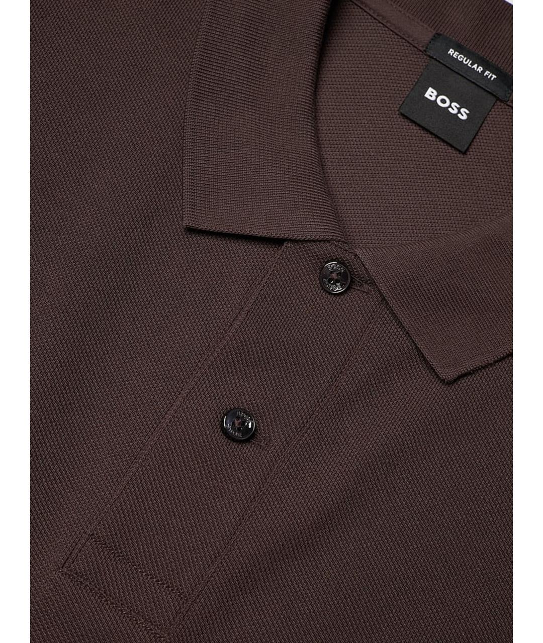HUGO BOSS Коричневое хлопковое поло с коротким рукавом, фото 3