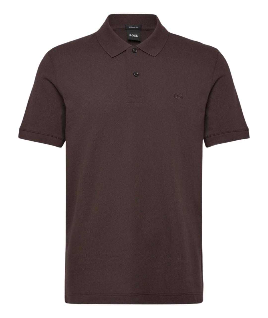 HUGO BOSS Коричневое хлопковое поло с коротким рукавом, фото 1