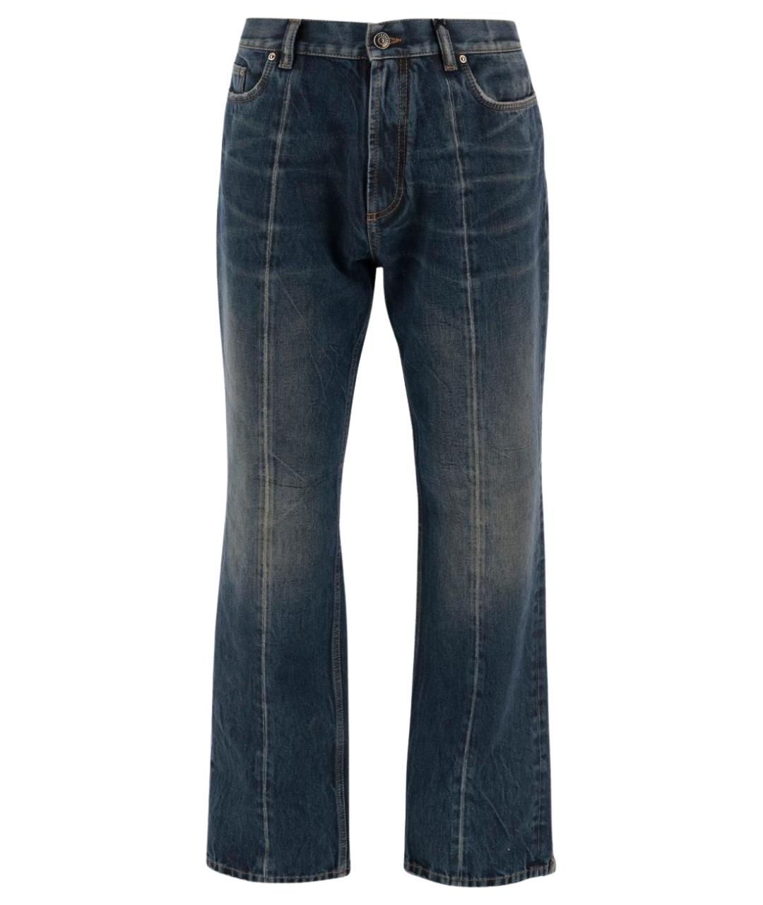 VERSACE Темно-синие хлопковые прямые джинсы, фото 1