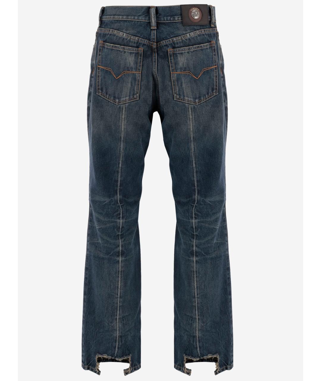 VERSACE Темно-синие хлопковые прямые джинсы, фото 2