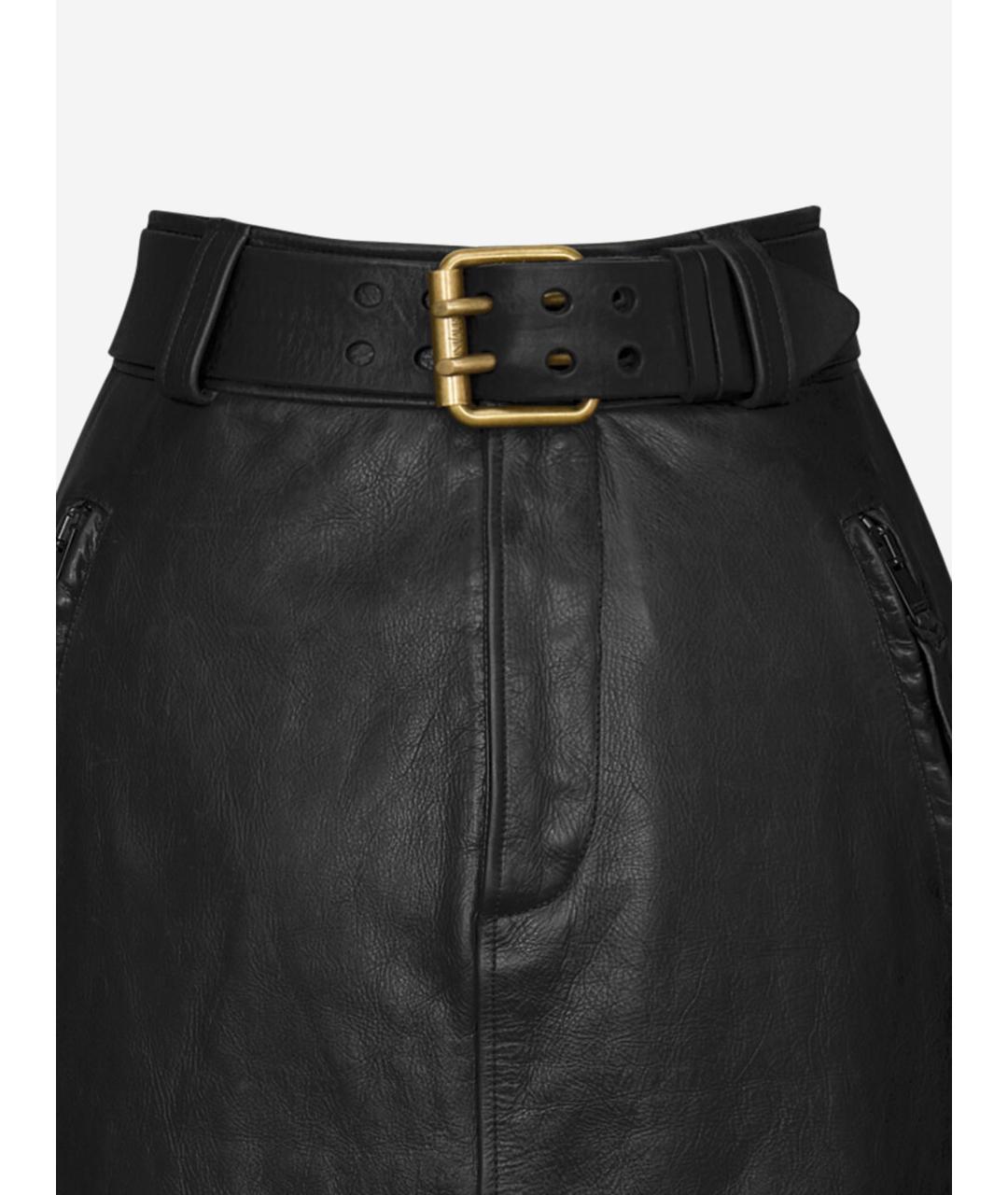 SAINT LAURENT Черная кожаная юбка миди, фото 3