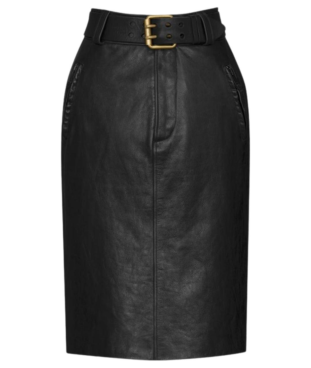 SAINT LAURENT Черная кожаная юбка миди, фото 1