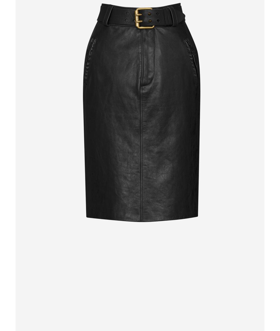 SAINT LAURENT Черная кожаная юбка миди, фото 4