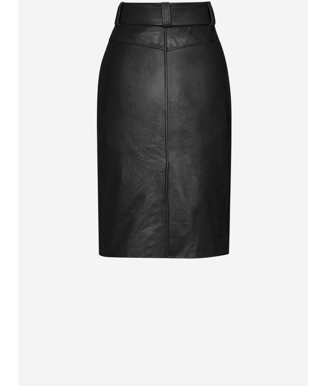SAINT LAURENT Черная кожаная юбка миди, фото 2