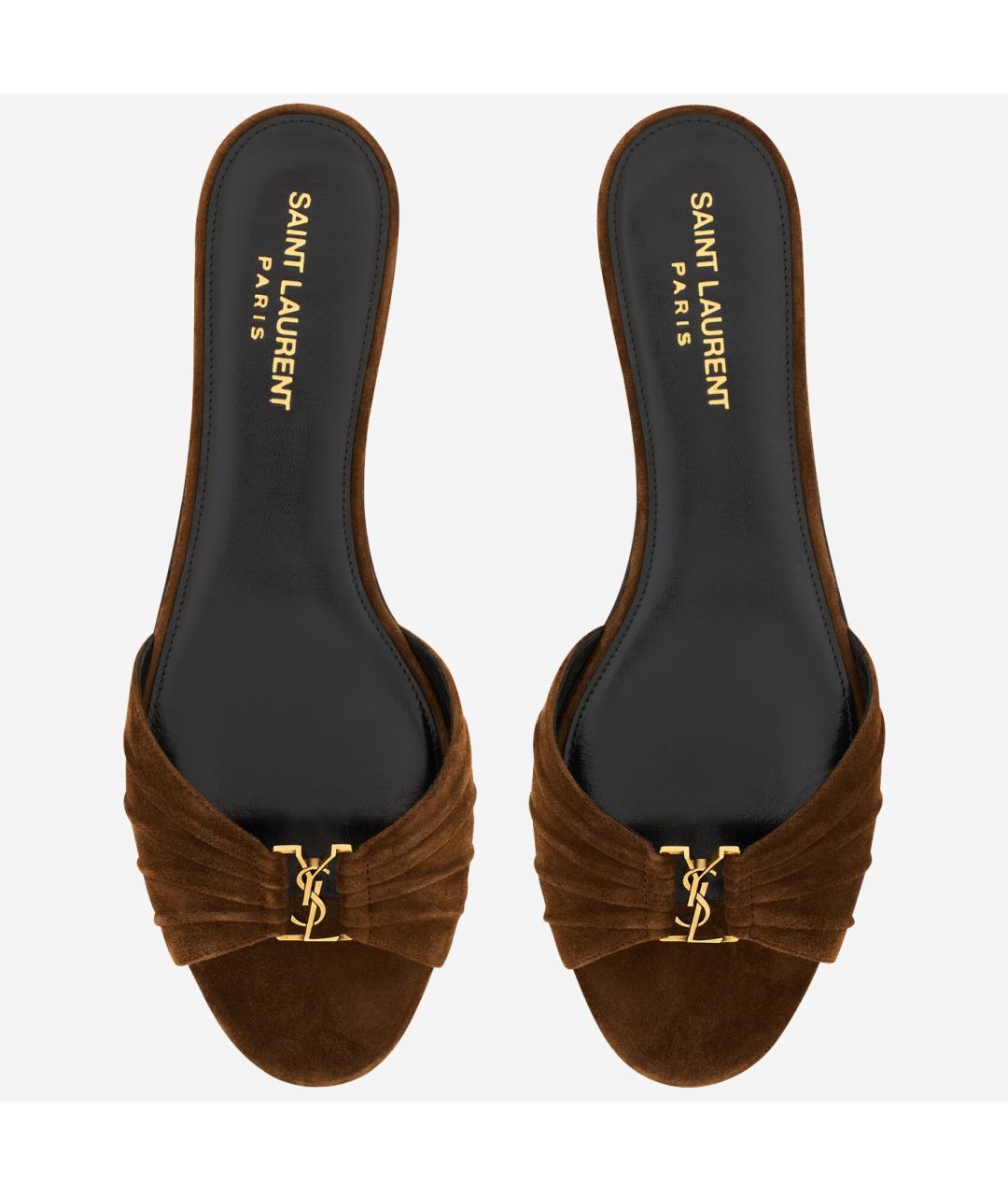 SAINT LAURENT Коричневые замшевые босоножки, фото 3
