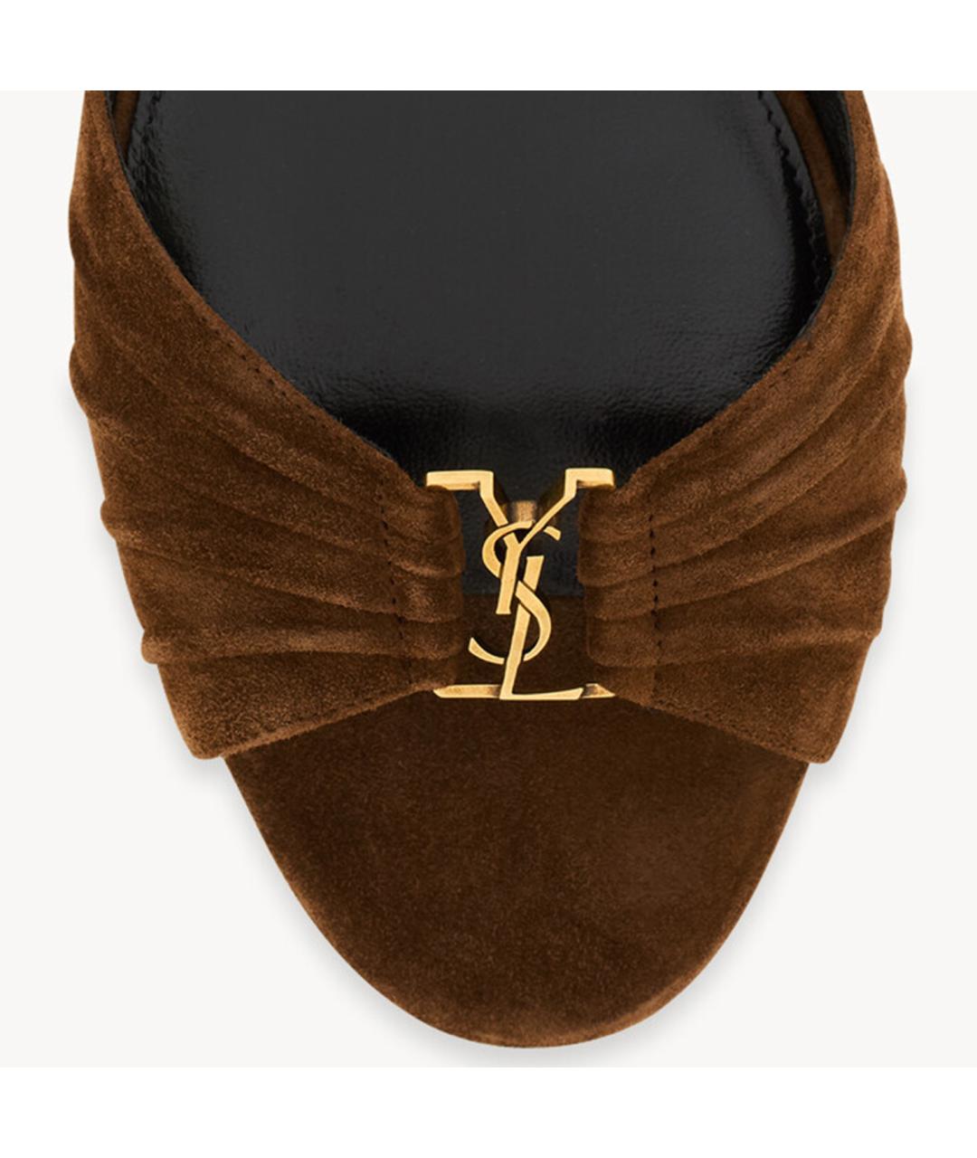 SAINT LAURENT Коричневые замшевые босоножки, фото 4