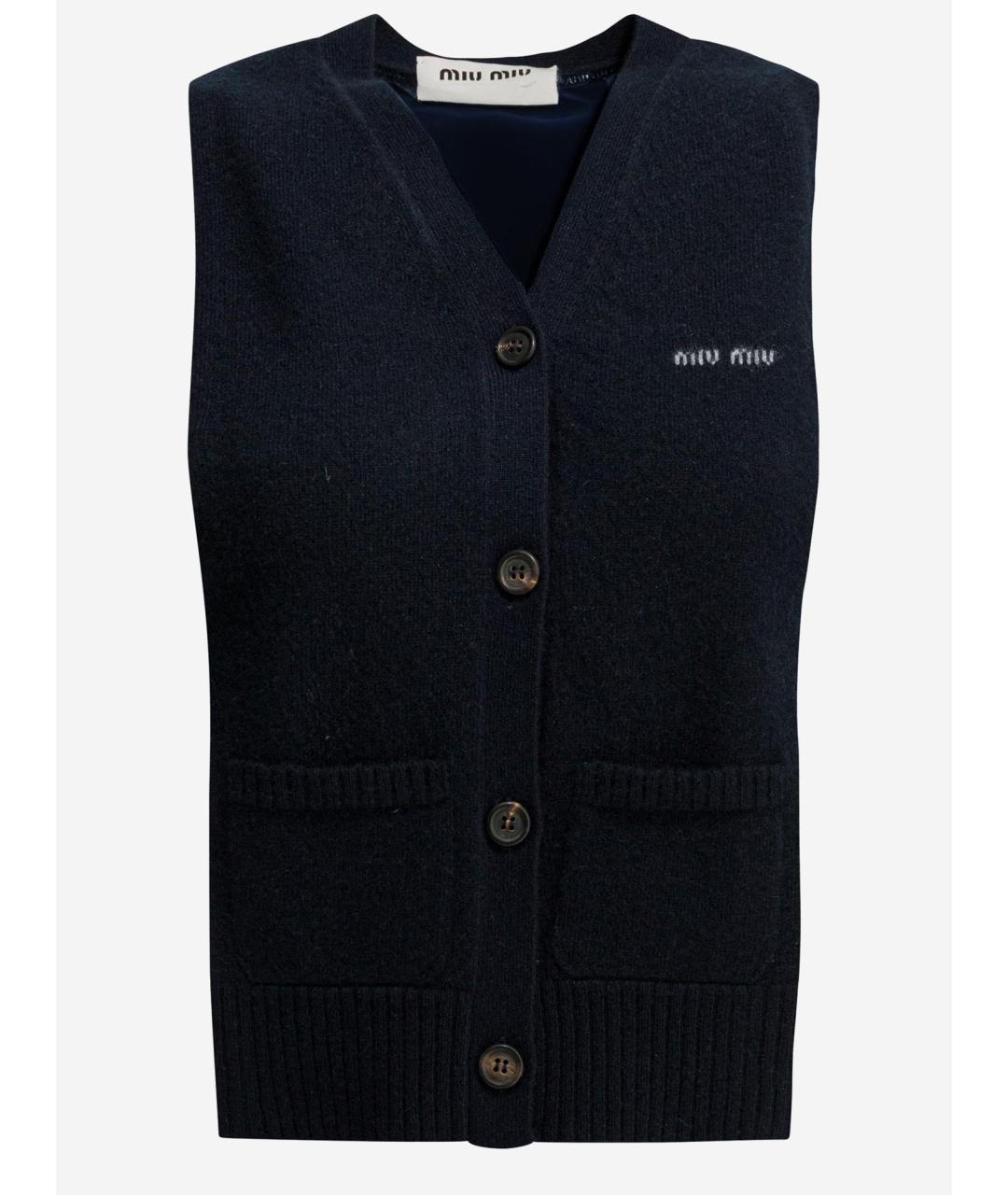 MIU MIU Темно-синяя кашемировая жилетка, фото 4