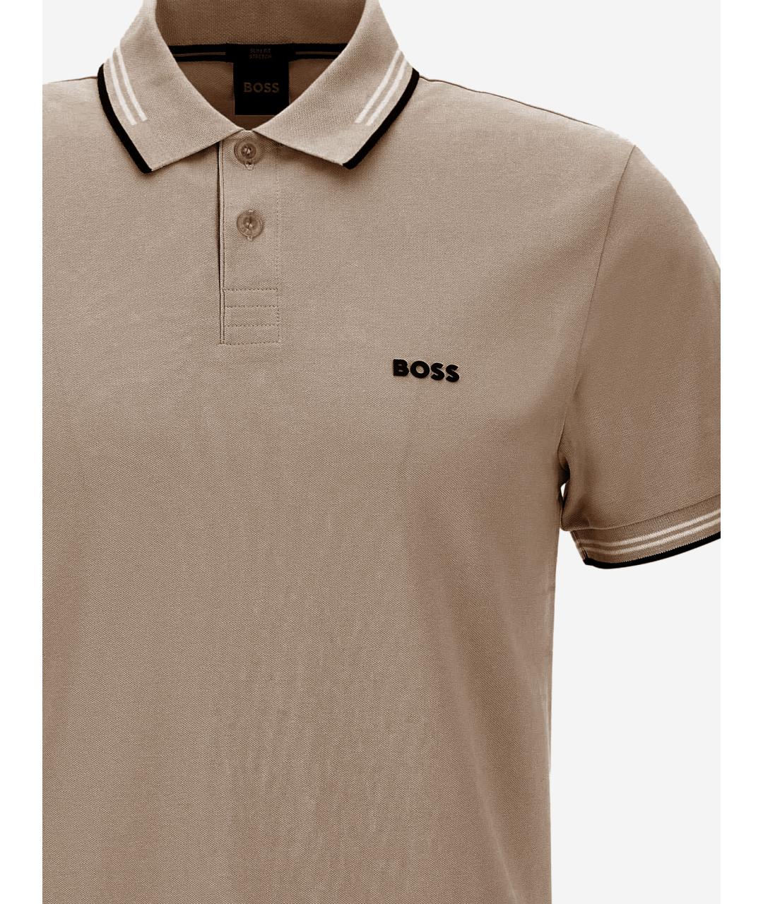 HUGO BOSS Бежевое хлопковое поло с коротким рукавом, фото 3