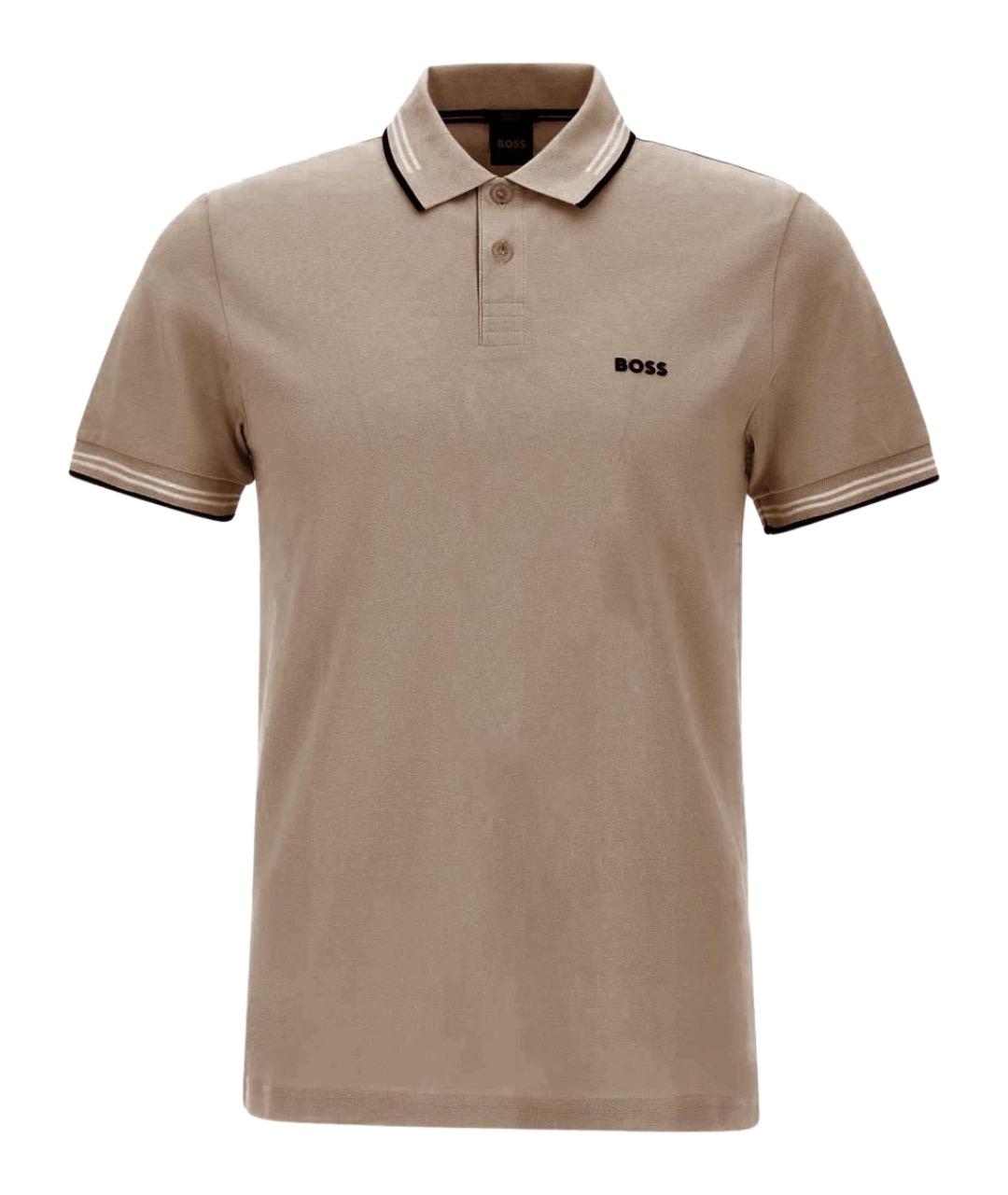 HUGO BOSS Бежевое хлопковое поло с коротким рукавом, фото 1