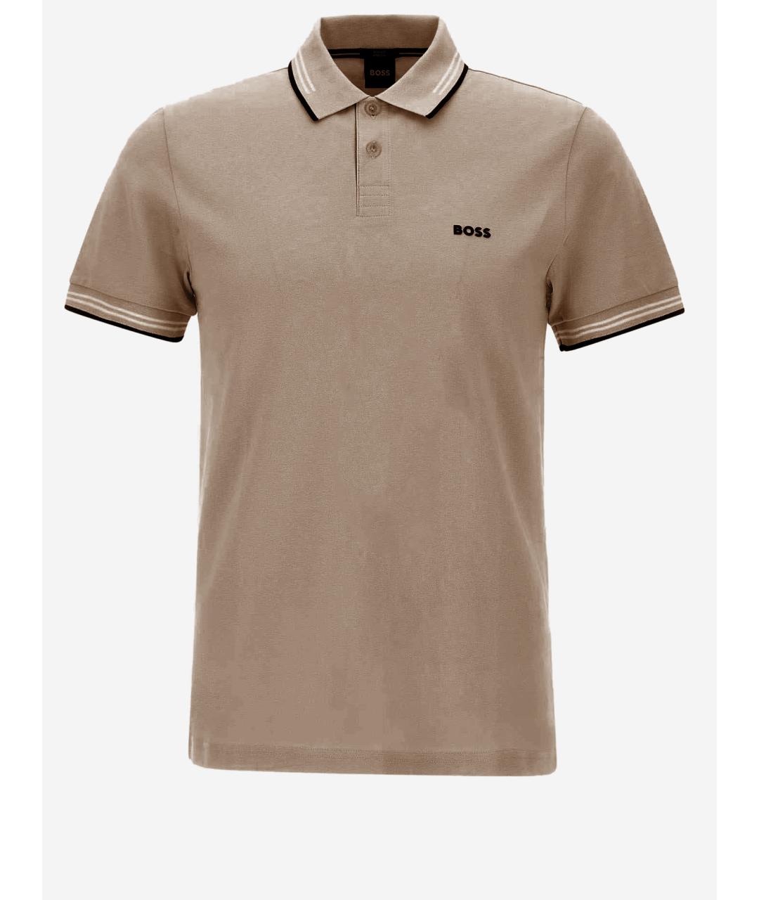 HUGO BOSS Бежевое хлопковое поло с коротким рукавом, фото 4