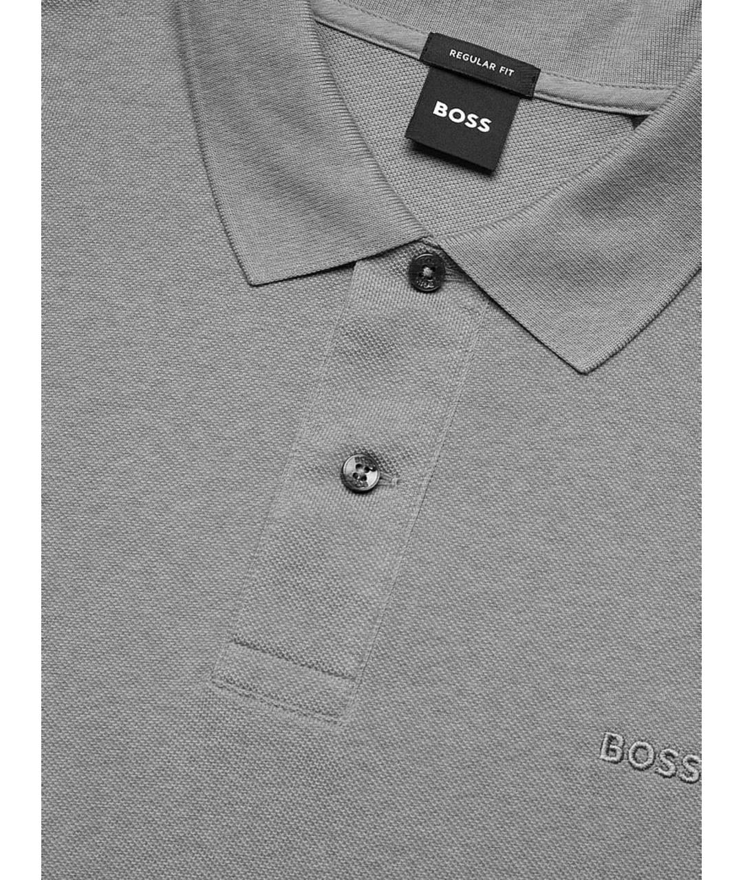 HUGO BOSS Серое хлопковое поло с коротким рукавом, фото 3