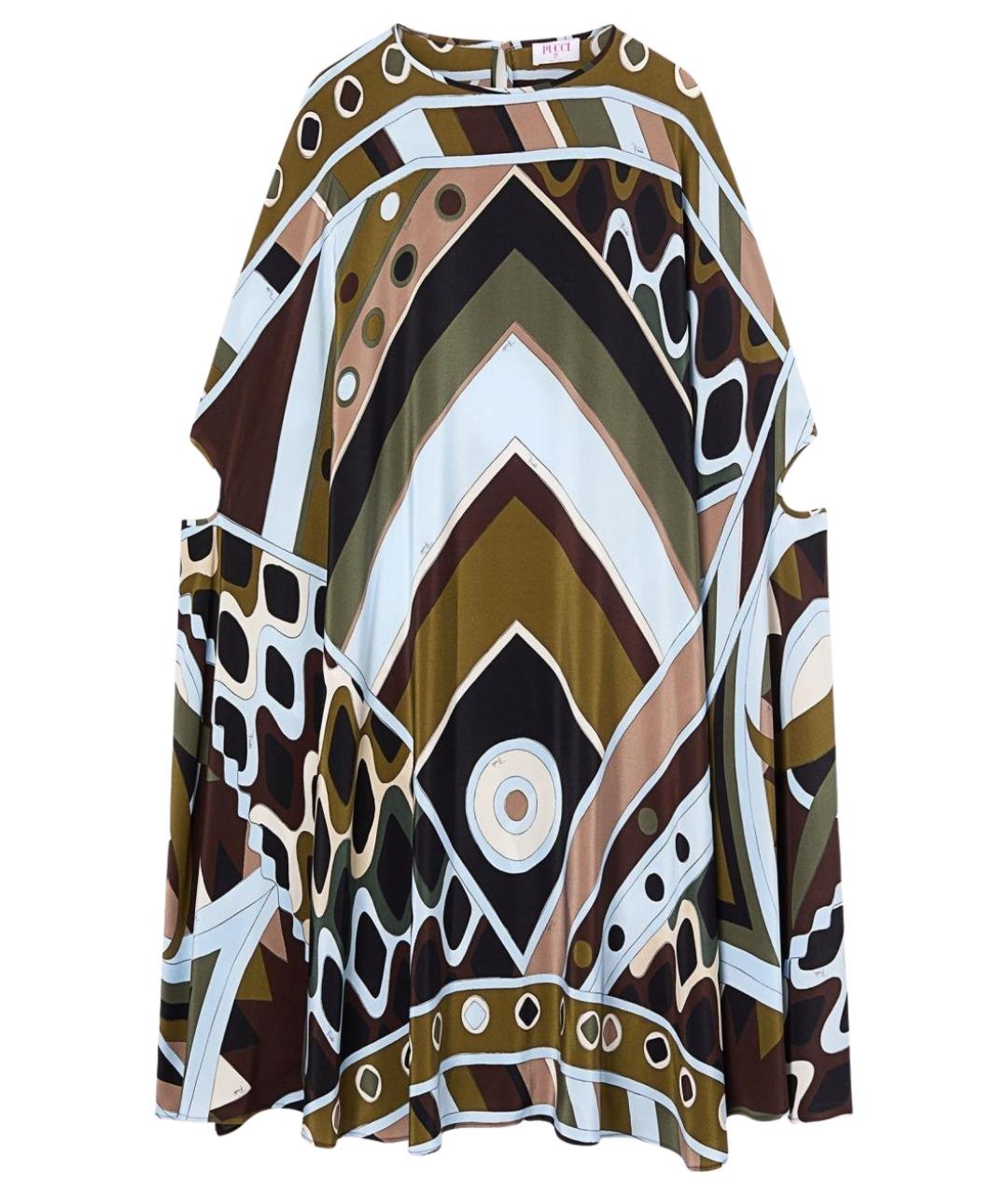 EMILIO PUCCI Хаки шелковое коктейльное платье, фото 1